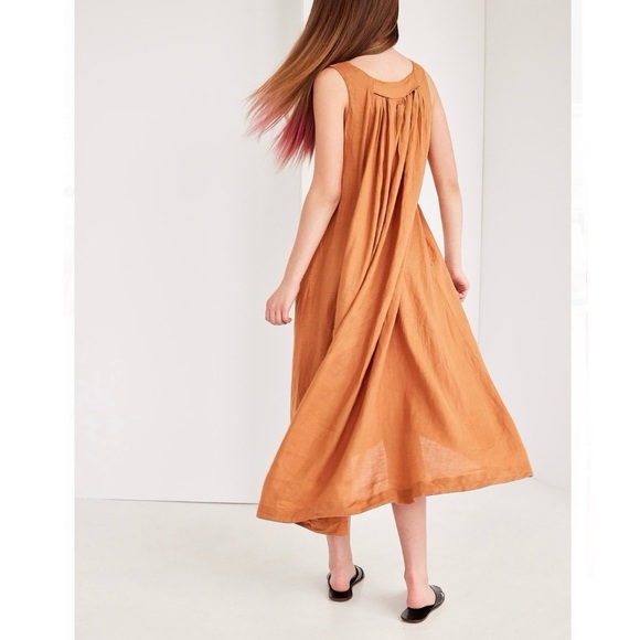 Black crane linen rust midi-maxi dress - Picture 2 of 12